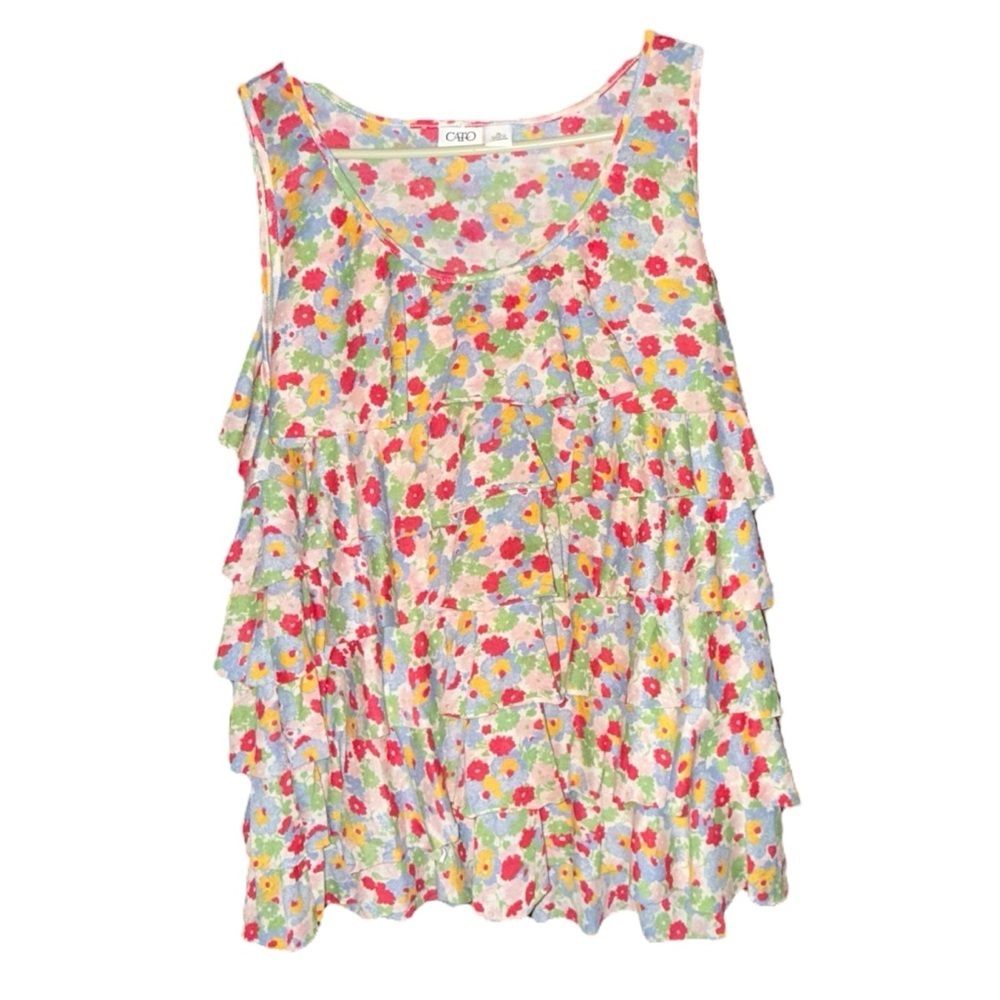 Cato Red and Yellow Tank Top with Vibrant Floral Design Size XL